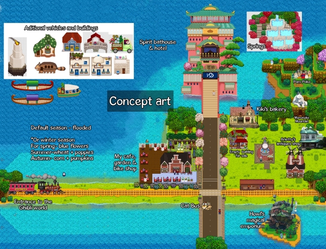 Hisame artwork Ghibli town mod for Stardew Valley by Chuckle fish Eric Barone 
